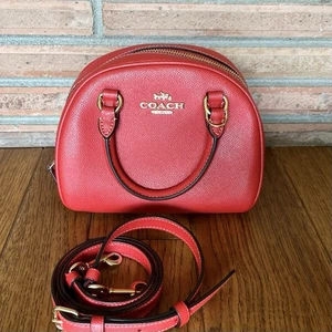 Coach Sydney Small Miami Red Crossgrain Leather Satchel Crossbody Bag - Picture 1 of 8
