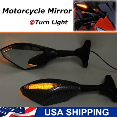 Motorcycle Rearview Mirror With LED Turn Signal For Honda Kawasaki Yamaha Suzuki Foto 1 de 4