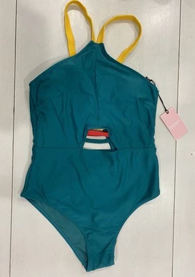 Maiô Juicy Couture peça única tamanho G verde com alças amarelas - Imagem 1 de 4