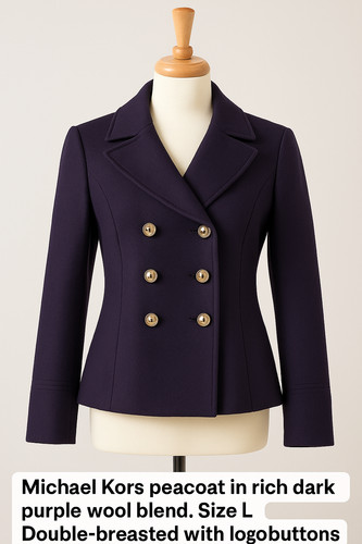 Giacca Michael Kors doppiopetto misto lana pavone taglia L viola scuro