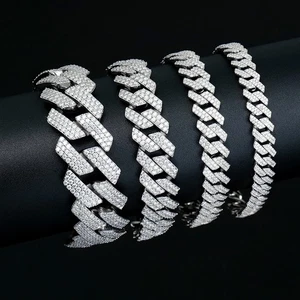 MOISSANIT Echt Miami Cuban Link Prong Kette Iced Hip Hop 925 Silber Armband - Bild 1 von 14