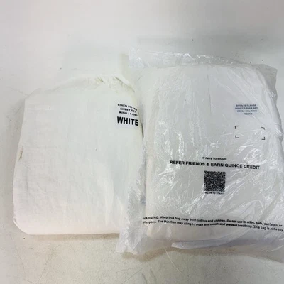 Quitte Europäisches Leinen Doppel Flansch Bettbezug & Spannbetttuch Set KING/WEISS - Bild 1 von 4