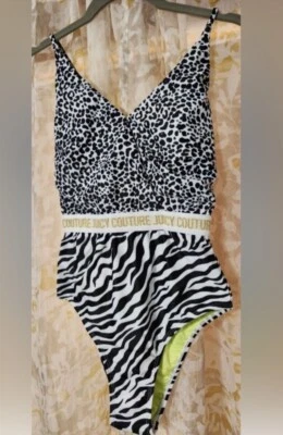 Traje de baño de una pieza Juicy Couture estampado de leopardo y cebra con banda elástica con logotipo Foto 1 de 4