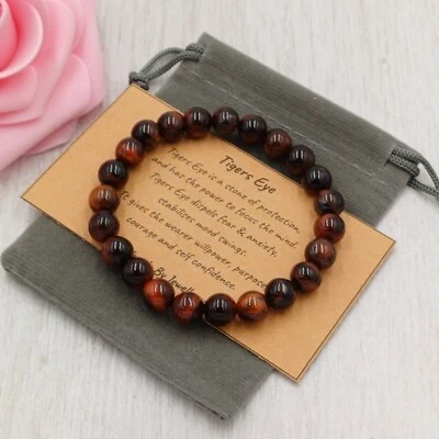 RED TIGERS EYE Bracelet Stretch Handmade Gift Bag Card Crystal Gemstone 6/8mm - Изображение 1 из 4