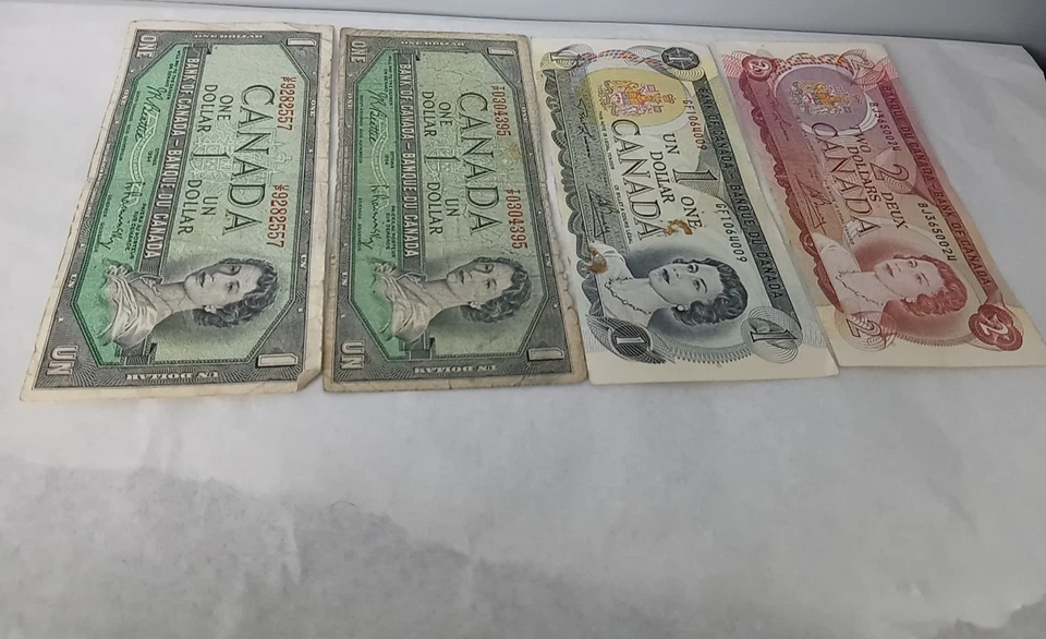 Canada 2- 1954 $1 One Dollar 1-1973/1-2 dollar 1974 lot of 4 - Image 1 of 4