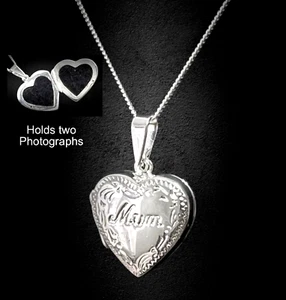 Mum Locket Sterling Silver Heart Shape Engraved 18" Chain 925 Stamp RRP £39 NEW - Picture 1 of 12