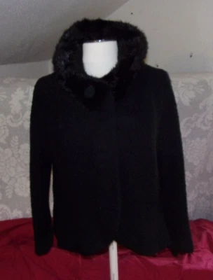 VINTAGE 50s MONARCH New York Black BOUCLE Wool Jacket Dark MINK FUR Collar SZ M  - Image 1 of 4