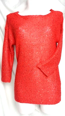Womens Orange Sequined Jumper Top UK Size 6 New - Image 1 of 4