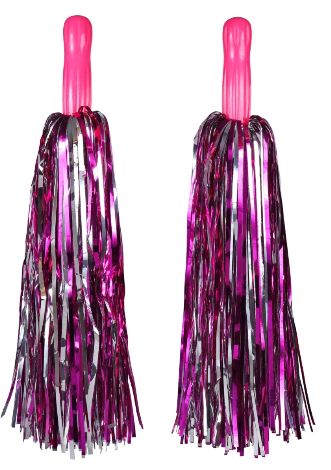 Just Pretend Cheerleader Pom-Poms (Pair)Kids Toy Costume Accessory~Pink & Silver - Image 1 of 1