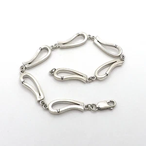 Sterling Silver Natural Diamond Flat Coffee Bean Link Bracelet 13gr - Picture 1 of 5