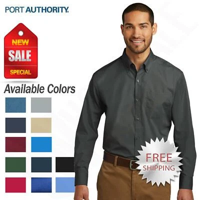 Port Authority Men's Long Sleeve Pocket Carefree Poplin Button Down Shirt W100 - Image 1 of 3