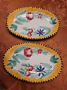 Pair of Solimene Vietri floral decor serving plates 9.75"x6.25" Italy. - Picture 1 of 7