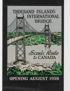 Cartel vintage sello etiqueta PUENTE INTERNACIONAL DE LAS MIL ISLAS apertura 1938 - Imagen 1 de 2