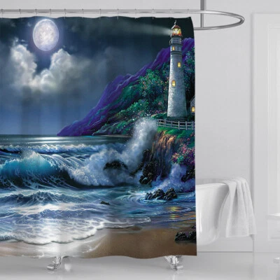 Coast Shower Curtain Bathroom Rug Set Thick Bath Mat Non-Slip Toilet Lid* - Image 1 of 4