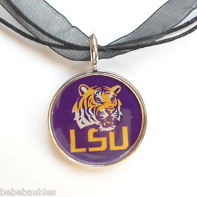 LSU Louisiana Tigers Gold Purple Ribbon Necklace Silver Sp Licensed Logo Sports - Image 1 of 3