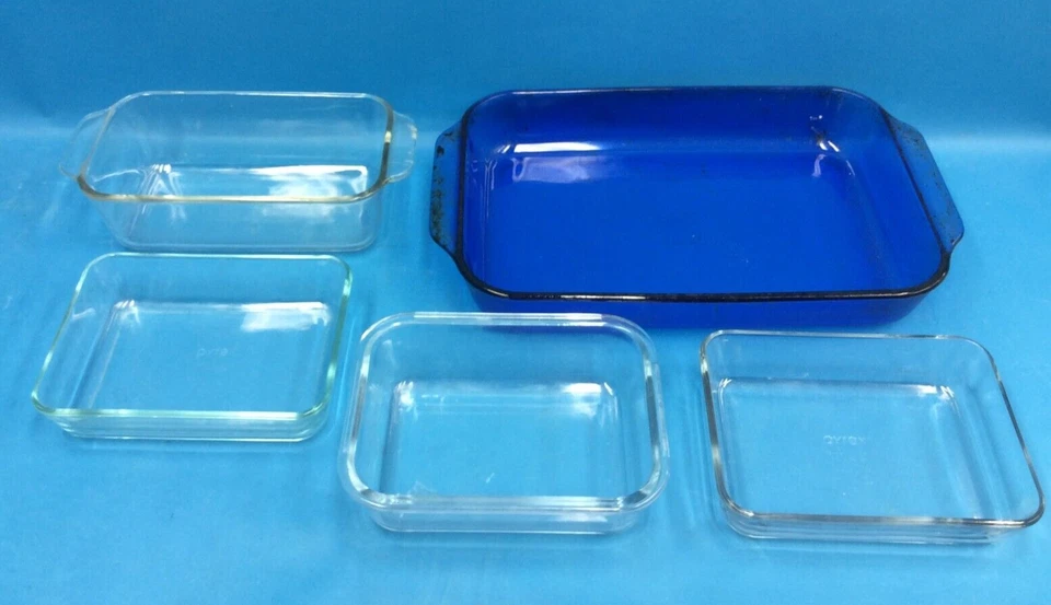Lot Blue Clear Pyrex 7210 213-R Corning 233-R Casserole Cooking Baking Dishes - Image 1 of 4