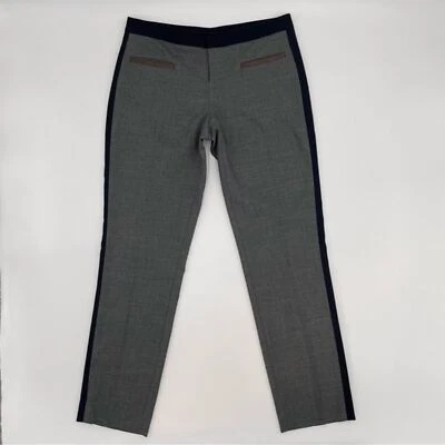 Club Monaco Pants Low Rise Size 00 Gray Black Lamb Leather Wool Tuxedo Stripe - Image 1 of 4
