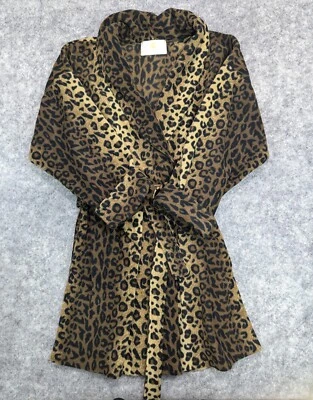 De Colección STAN HERMAN Bata Mujer Grande Estampado Guepardo Cinturón Felpa Envolvente Bolsillos Puños Foto 1 de 4