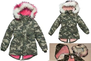 Children Hooded Jacket Parka Camouflage Girl Army Hoodie fur Collar SK1822 - Picture 1 of 8