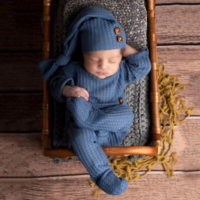 Newborn Boy Outfit Photography Baby Infant Photo Prop Sleeping Hat + Suit 2 Pcs - Image 1 of 4