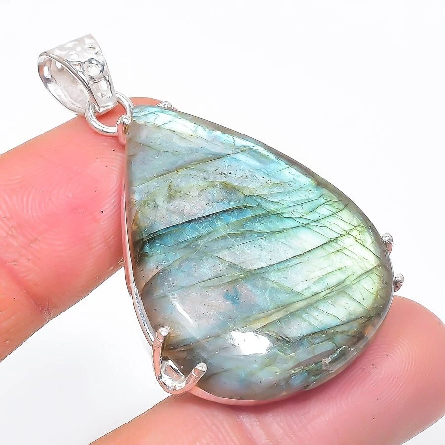 Colgante de plata de ley 925 hecho a mano con piedras preciosas de labradorita tamaño 2" Foto 1 de 1