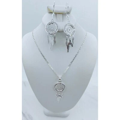 925 Sterling Silver earrings & pendant set dream catcher - Aretes y cadena plata - Image 1 of 4