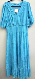 J Gee Woven Peasant Maxi Dress Boho Solid Aqua Blue Elastic Waist XL Extra Large - Picture 1 of 5