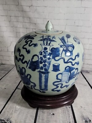 Antique Canton Chinese Qing Celadon Ginger Jar Partial Relics Wax Seal Permit  - Image 1 of 4