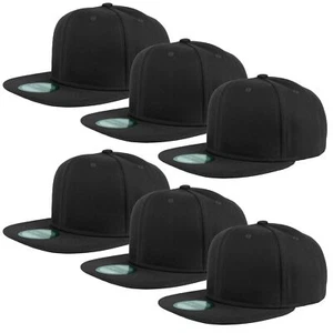 Plain Blank Flat Brim Adjustable Snapback Baseball Caps LOT 6 Pack 1500 Black - Picture 1 of 7