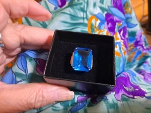 Simulated Blue Topaz Rose Gold Plated Size 8.75 - Picture 1 of 5