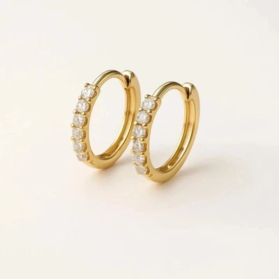 1.00Ct Round Cut Lab Grown Diamond Wedding Huggie Hoop Earrings 14k Yellow Gold - Image 1 of 4