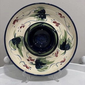 Gail Pittman Hand Painted Pottery Grapevine Green 12” Chip & Dip Signed - Picture 1 of 7