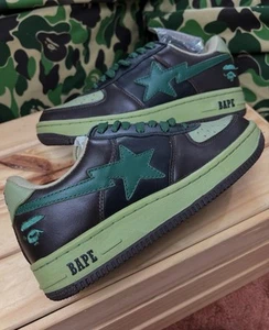 New 2009 A Bathing Ape Woodland Dark Green Brown Leather Bapesta 6 Nigo Air Bape - Picture 1 of 10