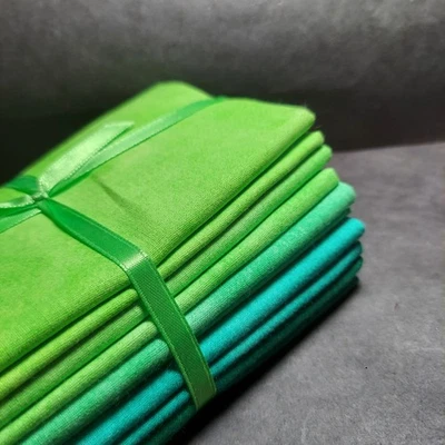 5 Fat Quarters.  Greens Solids. 100 %  Cotton - Image 1 of 3