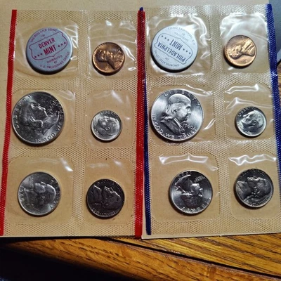 1960 P & D US Mint Set Uncirculated 10 Coin Set OGP 90% Silver Franklin, as pict - Image 1 of 4