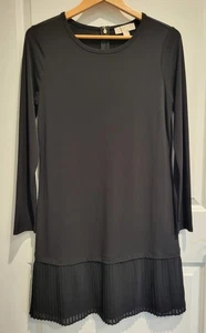 MICHAEL KORS Shift Dress Black Womens Medium Pleated LBD Long Sleeved Midi - Picture 1 of 11