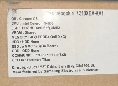 Samsung Chromebook 4 310XBA-KA1 11.6"HD Notebook Brand New, opened but un-used.  - Image 1 of 4