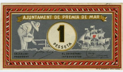 ☆ SPAIN CIVIL WAR 1937 • PREMIA DE MAR 1p. MUNIC. ☆ GUERRA CIVIL ESPAÑOLA ☆D1638 - Image 1 of 2