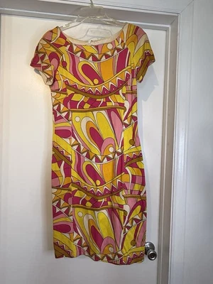 Винтажный Adrienne Vittadini 10 розовый Pucci'ish платье с коротким рукавом наплечные подушечки - Изображение 1 из 4