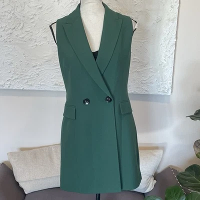 ZARA Women's Long Double Breasted Vest Dress Lined Green Sz Small - Image 1 of 4