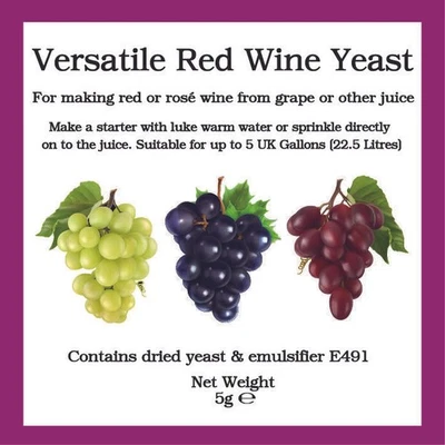 Versatile RED Wine Yeast 5g Sachet For All Purpose Red Rose Homebrew Bigger Jugs