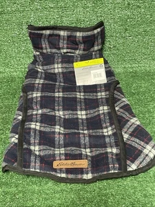 NWT Eddie Bauer Dog Jacket Size Large Navy Plaid Fleece Pet Coat 35-65 lbs - Picture 1 of 6