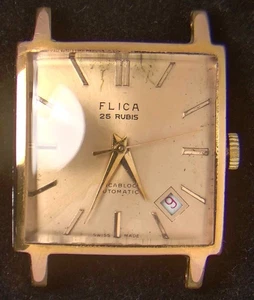 Flica Square Apricot Dial Men's Automatic ETA 2459 Vintage Swiss Watch-- Running - Picture 1 of 3