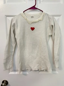 Vintage 70er Jahre Damen Thermo Shirt Oberteil Waffel bestickt Herz Gr. S Coquette - Bild 1 von 6