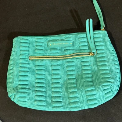 Bolsa de cosméticos Elizabeth Arden bolsa de maquillaje verde azulado acolchada flecos hinchados cremallera viaje Foto 1 de 3