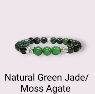 Moss Agate Green Jade Bracelet Natural Stones 8mm For Women Men Healing Bracelet Foto 1 de 4