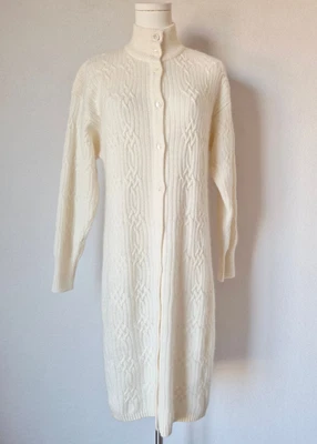 Vintage Liz Claiborne Lambswool Angora Cable-Knit Button Sweater Dress Ivory PS - Image 1 of 4