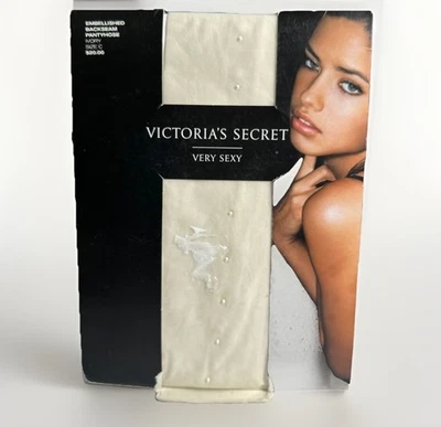 RARE Y2K Victoria Secret IVORY Embellished Pearl Backseam Pantyhose Size C - Image 1 of 4