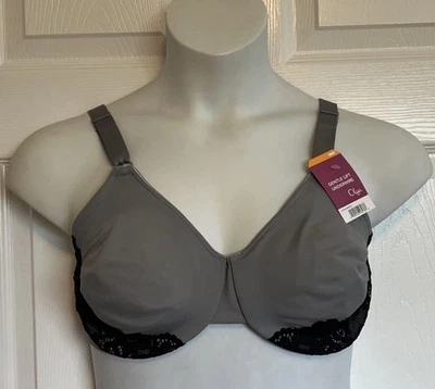 Sujetador Olga Warner's Gentle Lift cobertura completa TALLA 40DD #5001T gris negro nuevo con etiquetas Foto 1 de 4