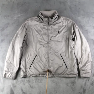 Vintage Polo Ralph Lauren Lined Perry Jacket Hidden Hood Gray L Leather Trim - Picture 1 of 16